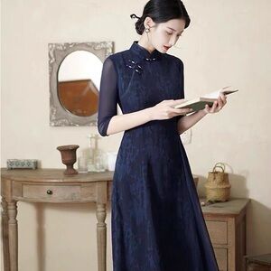 Elegant Navy Blue Women's Dress
